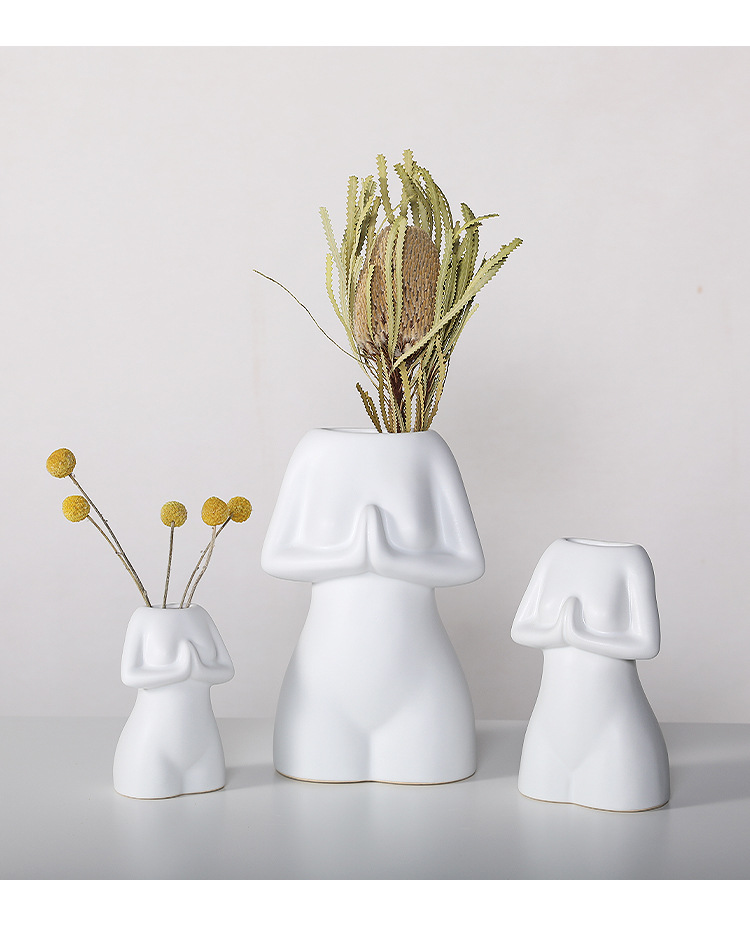 2026 Nordic creative simple black and white Ceramic vase, InS-style living room dried flower arrangement, face art decorative item pic 6
