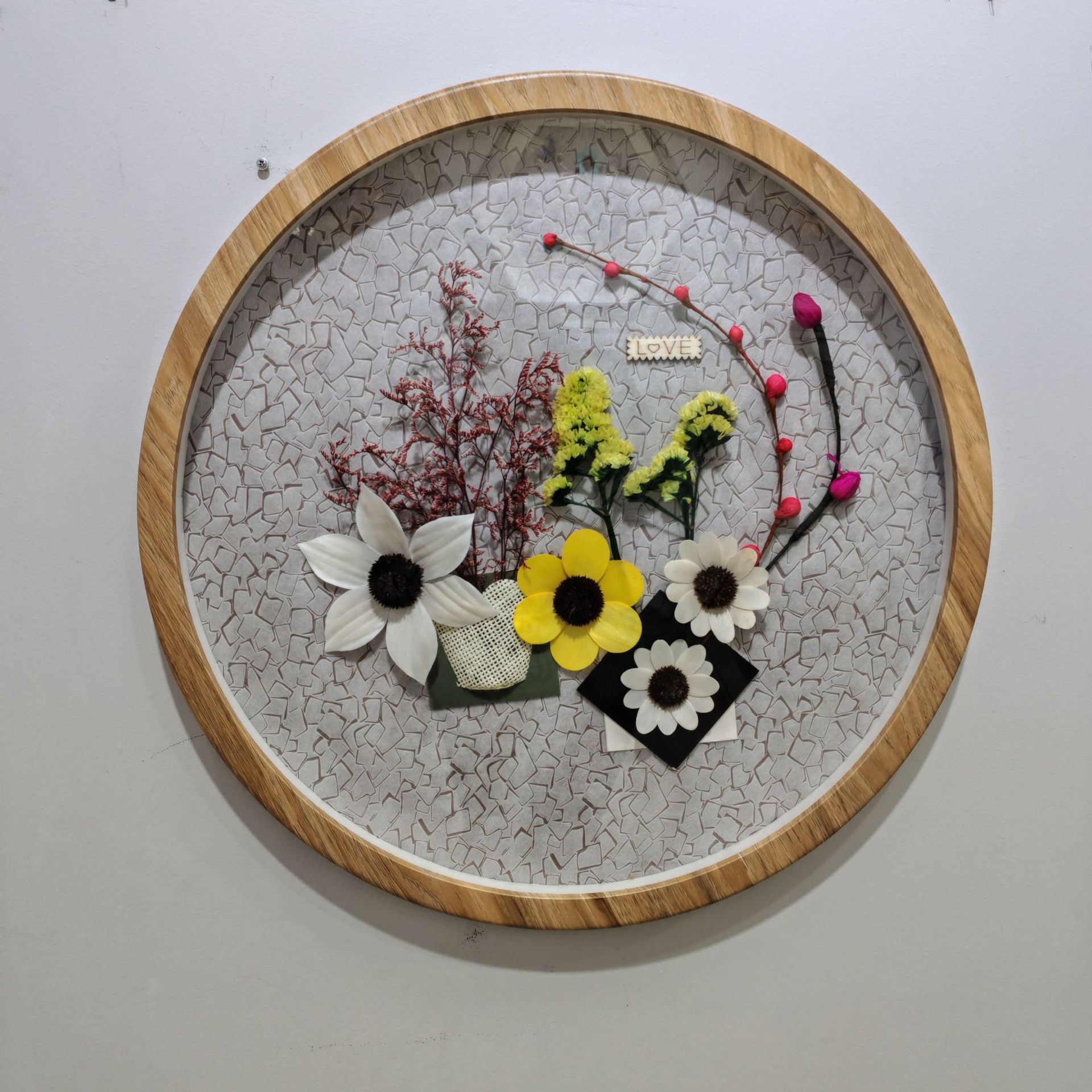 干花圆形装饰画新中式墙面装饰壁挂民宿玄关家居手工壁饰直径50cm详情2