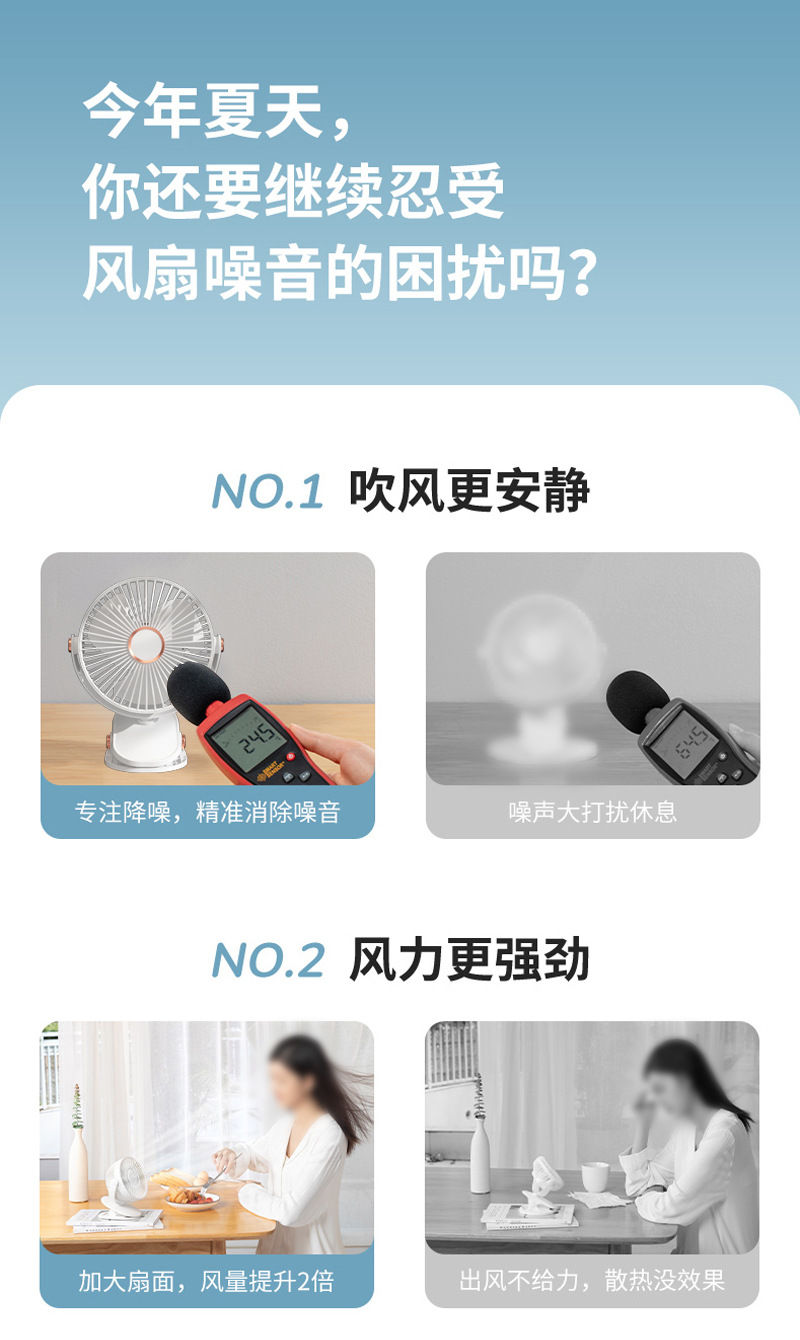 跨境6寸夹子风扇 usb充电静音桌面户外婴儿车学生宿舍迷你小风扇详情1