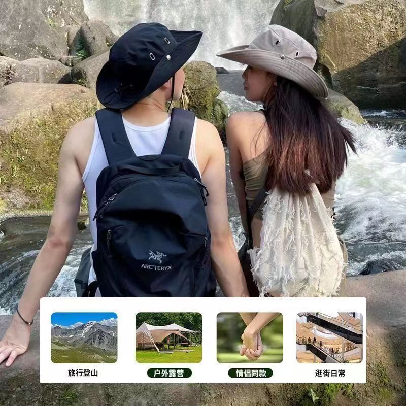 防晒太阳帽户外钓鱼登山帽西部牛仔帽女抽绳渔夫帽男大檐夏季度假 pic 6
