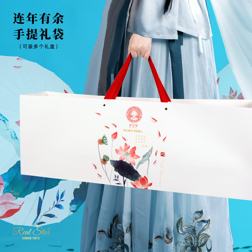 国风仿油纸伞水墨画布伞防雨搭配汉服装饰道具荷花芙蕖详情11
