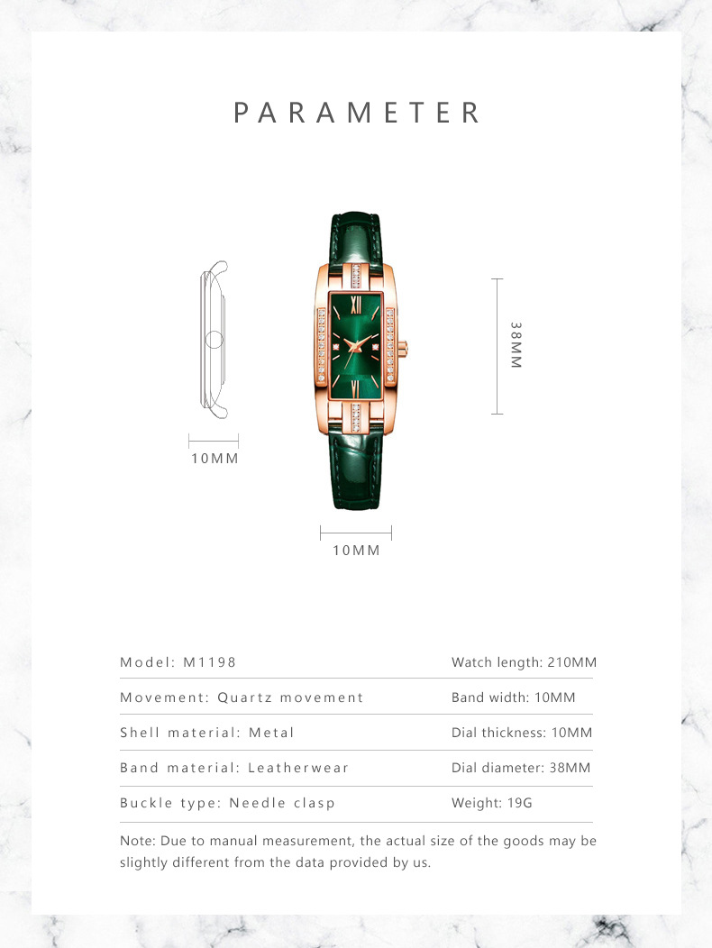 抖音小绿表网红直播引流镶钻小方形女士手表女表复古时尚女表腕表详情11