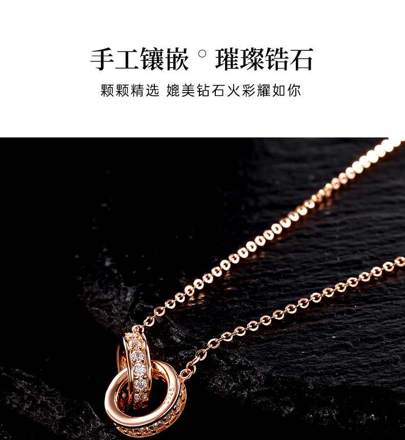 New internet-famous necklace, versatile for women, niche design, high-end and elegant double-ring collarbone sweater chain, silver jewelry wholesale pic 14