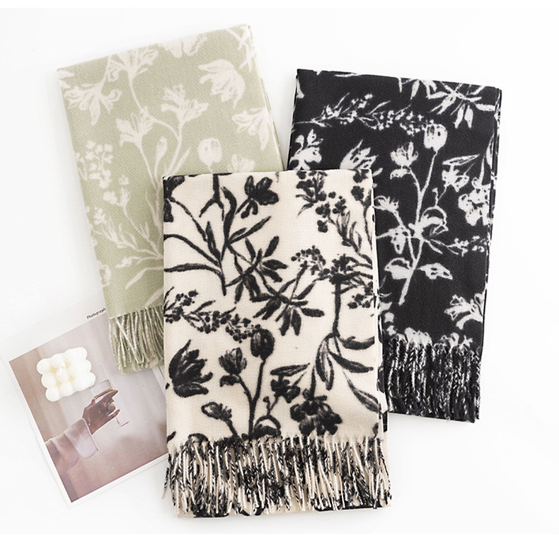 A trendy faux cashmere scarf for women with a sweet and creamy style, autumn and winter printed scarf and scarf, a popular shawl pic 25