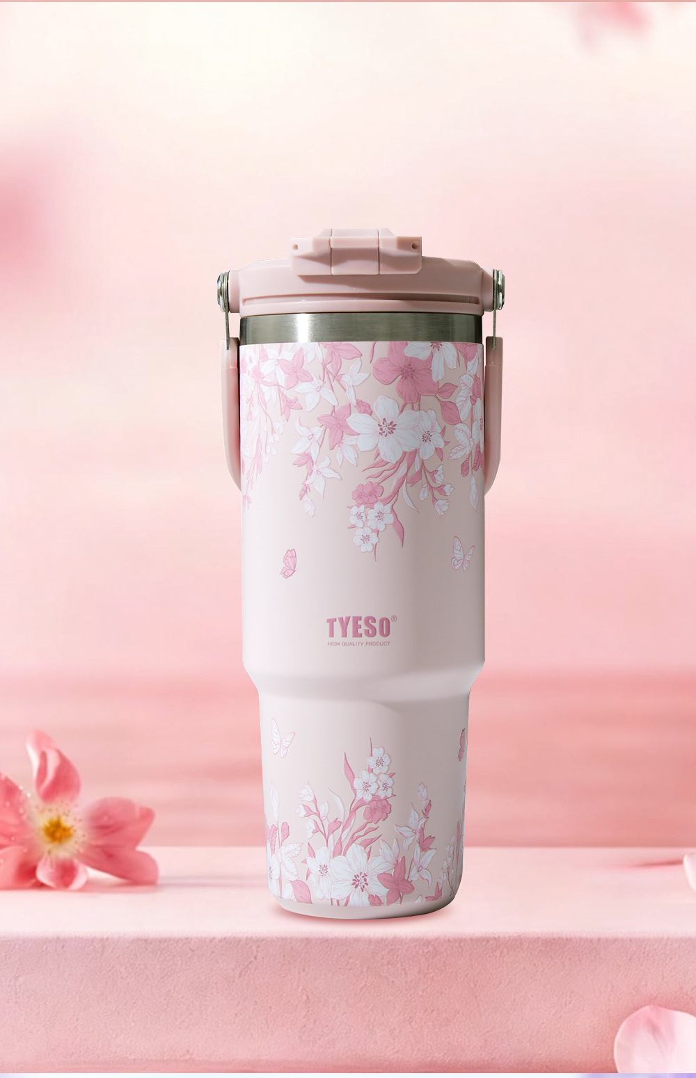 TYESO/ Taishuo Colorful Flower Insulated Cup, double-layer cold preservation portable ice cup, double-drinking car large-capacity water cup pic 6