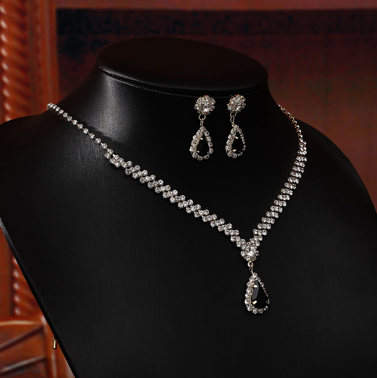 欧美跨境爆款项饰耳饰套装派对宴会珠宝饰品新娘婚礼水钻项链耳环详情19