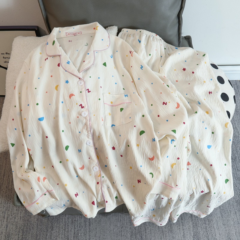 Cute cartoon mikko pajamas for girls in spring and autumn, cloud cotton long-sleeved, sweet student and Internet celebrity home wear set for summer pic 31