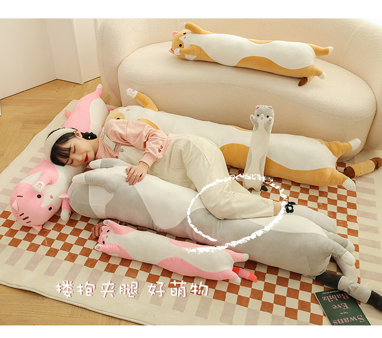 跨境长条猫胖款抱枕可爱猫咪动物公仔毛绒玩具安抚娃海外压缩包装详情26