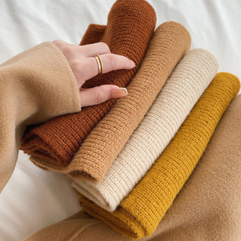 Korean-style solid-color knitted Japanese-style scarf for women in autumn and winter, ins, high-end and versatile, warm and thick woolen scarf, trendy pic 4