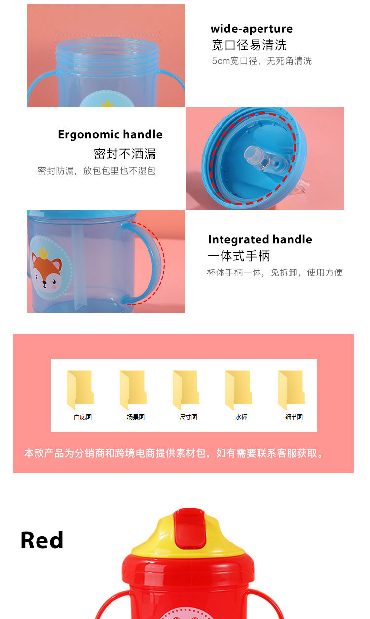 跨境大口径婴幼儿吸管学饮杯儿童喝水防尘滑盖训练PP水杯母婴用品详情8