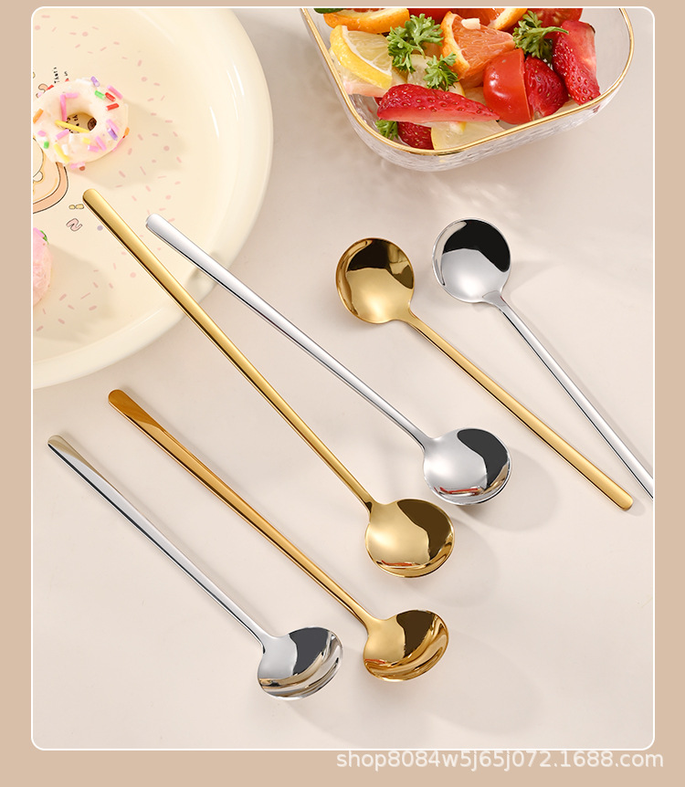 304不锈钢小圆勺咖啡勺燕窝蜂蜜勺子长柄勺甜品勺子玻璃杯搅拌勺详情19