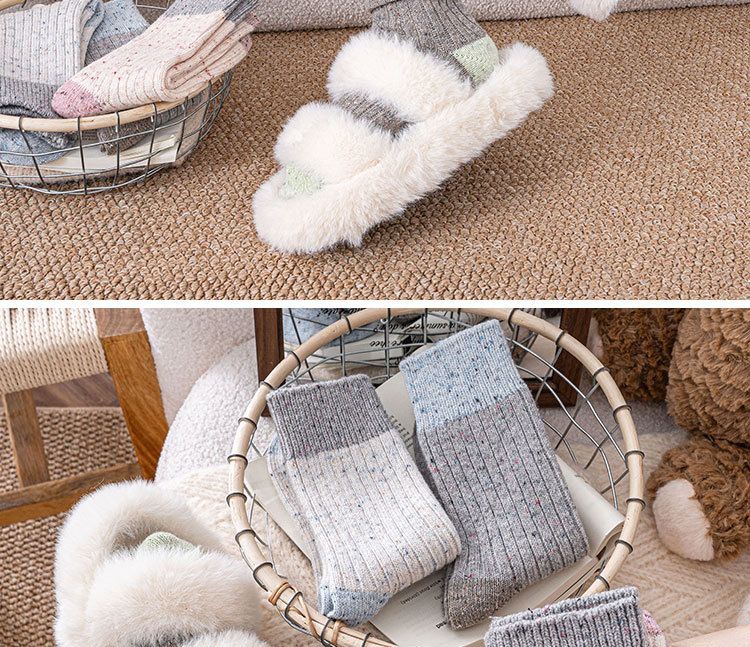 秋冬季新款羊毛袜子女中筒袜加绒加厚保暖点子纱拼色羊绒堆堆袜女详情12