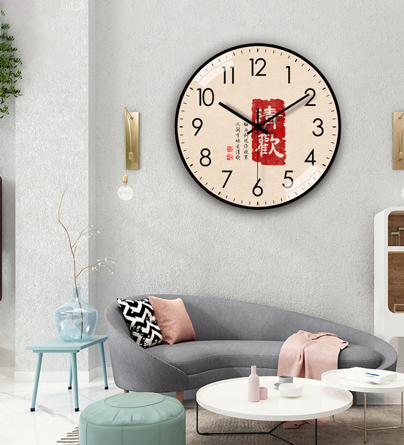 恒丽创意新款中国风圆形挂钟免打孔喜庆吉祥钟粘贴式时尚静音挂钟详情21