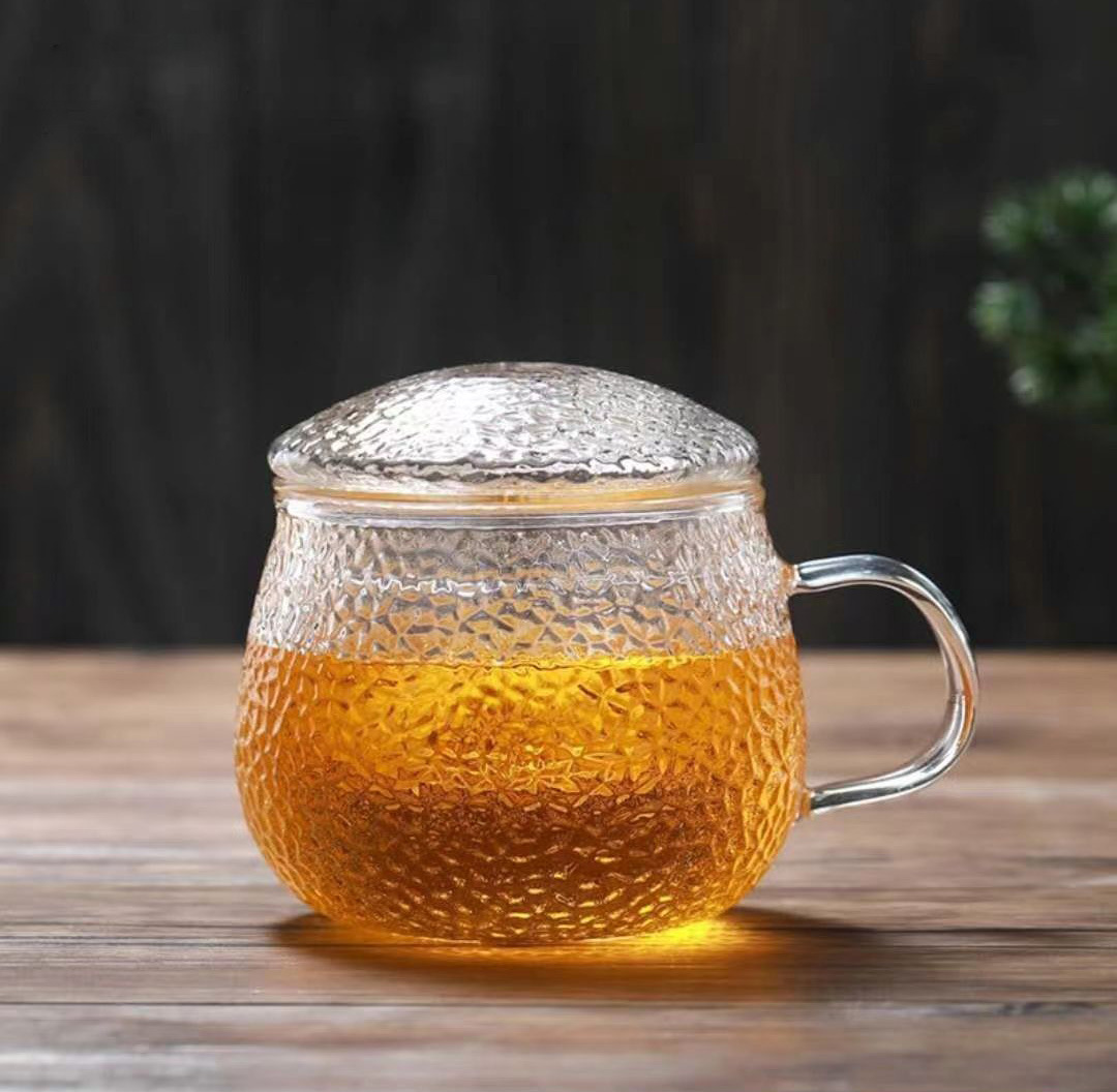 生产高硼硅玻璃泡茶三件杯 家用透明玻璃杯 简约带把办公花茶杯详情7
