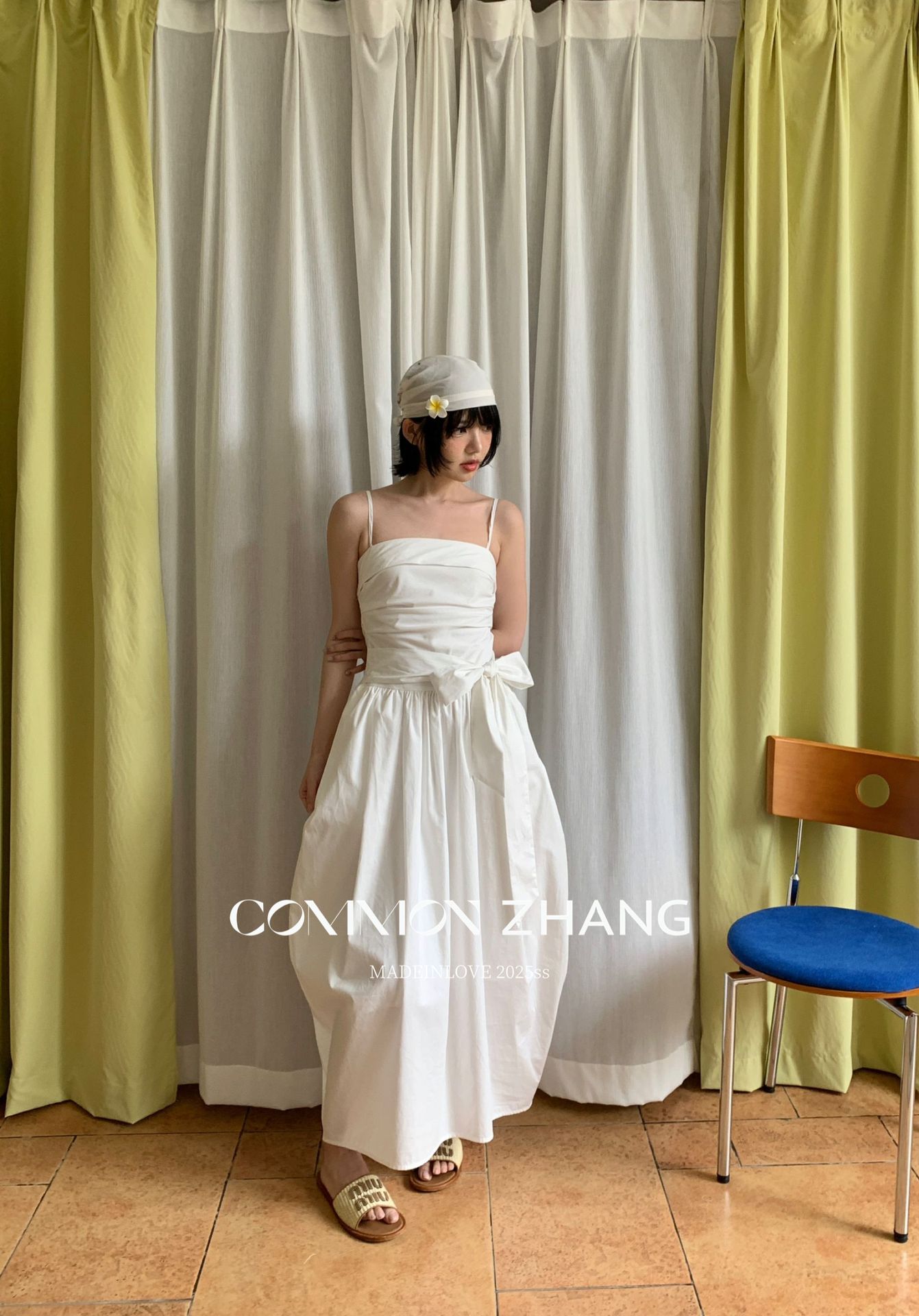 CZ ZHANG Summer Multi-color mint Mamba style lace-up waist-cinching and slimming halter flower bud dress for women B26925 pic 5