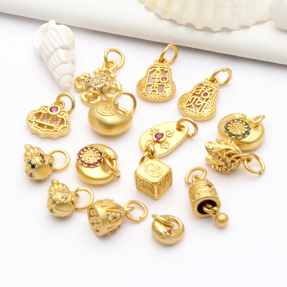 古法金保色铃铛葫芦如意钱袋算盘微镶小吊坠隔珠diy饰品配件配饰详情3