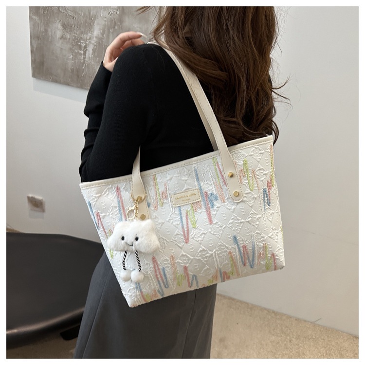 学生上课布袋包包女2024新款单肩腋下包条纹大容量通勤休闲托特包详情11