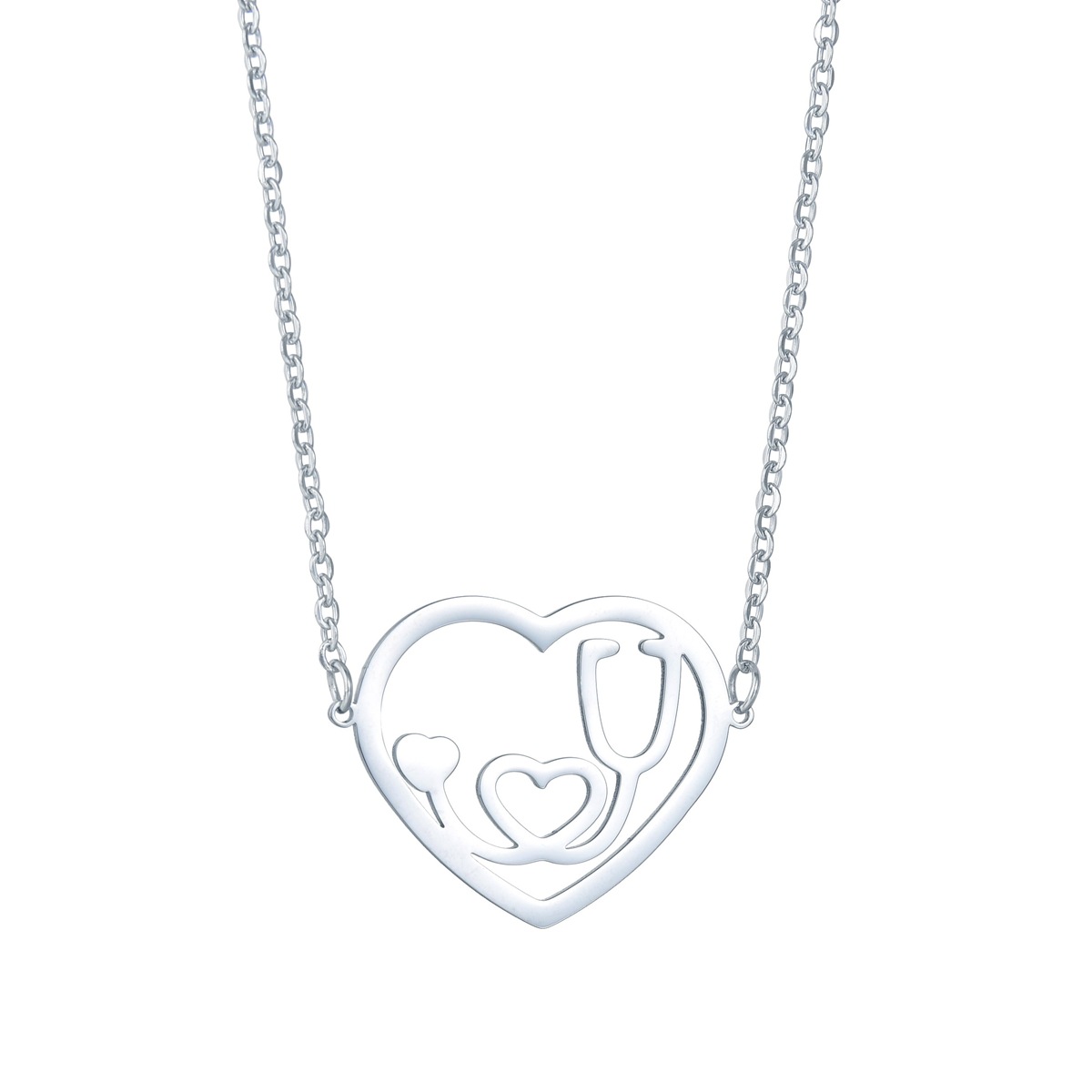 Cross-border supply: love letter necklace, titanium steel necklace, white and silver heart-shaped pendant, O-shaped chain, sweater chain pic 5
