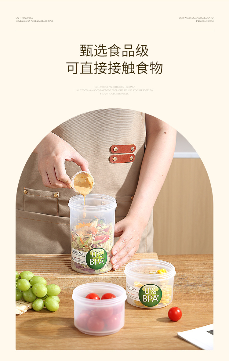 Creative double-layer circular sealed food storage box, breakfast fruit takeout microwave plastic lunch box with tableware storage box pic 3