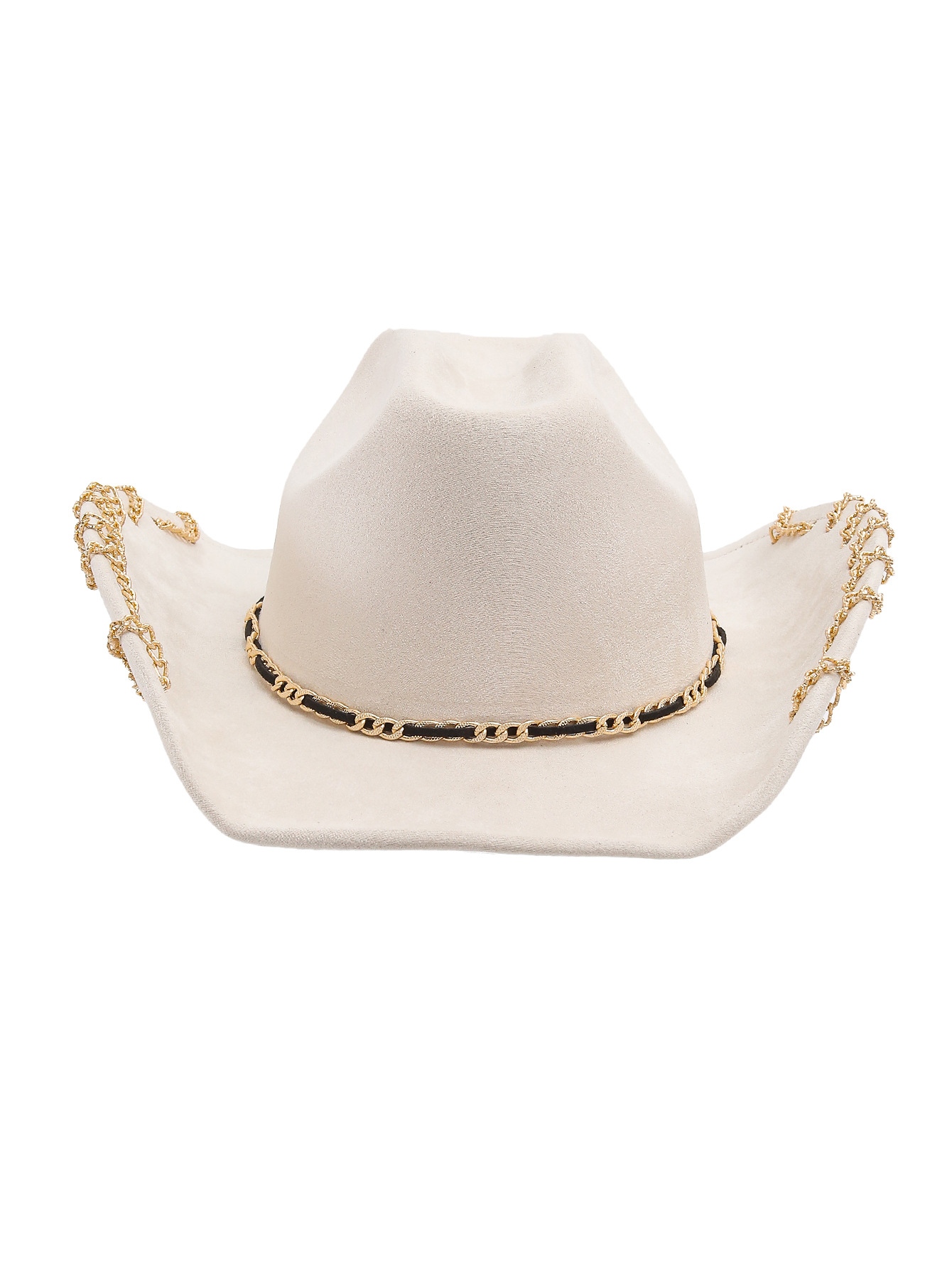 Cross-border trendy suede top hat, heavy metal chain accessory, denim wide-brimmed retro jazz hat, unisex pic 13