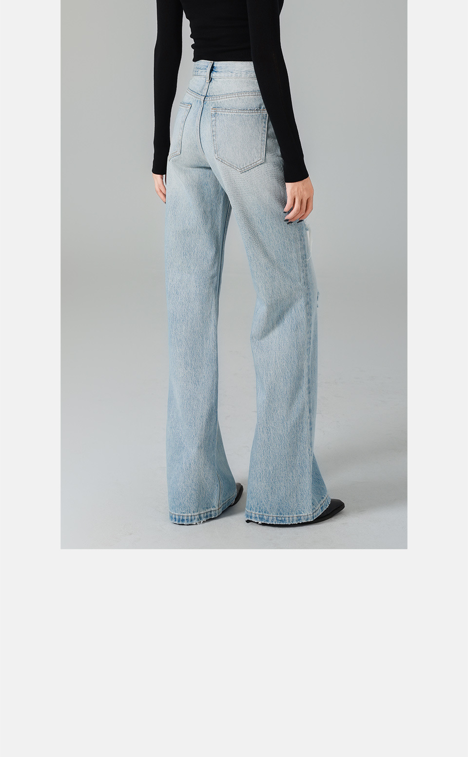 Classic light blue ripped high-waisted flared jeans for women, wide-leg retro flared pants, 25 early autumn new style, slimming pic 25