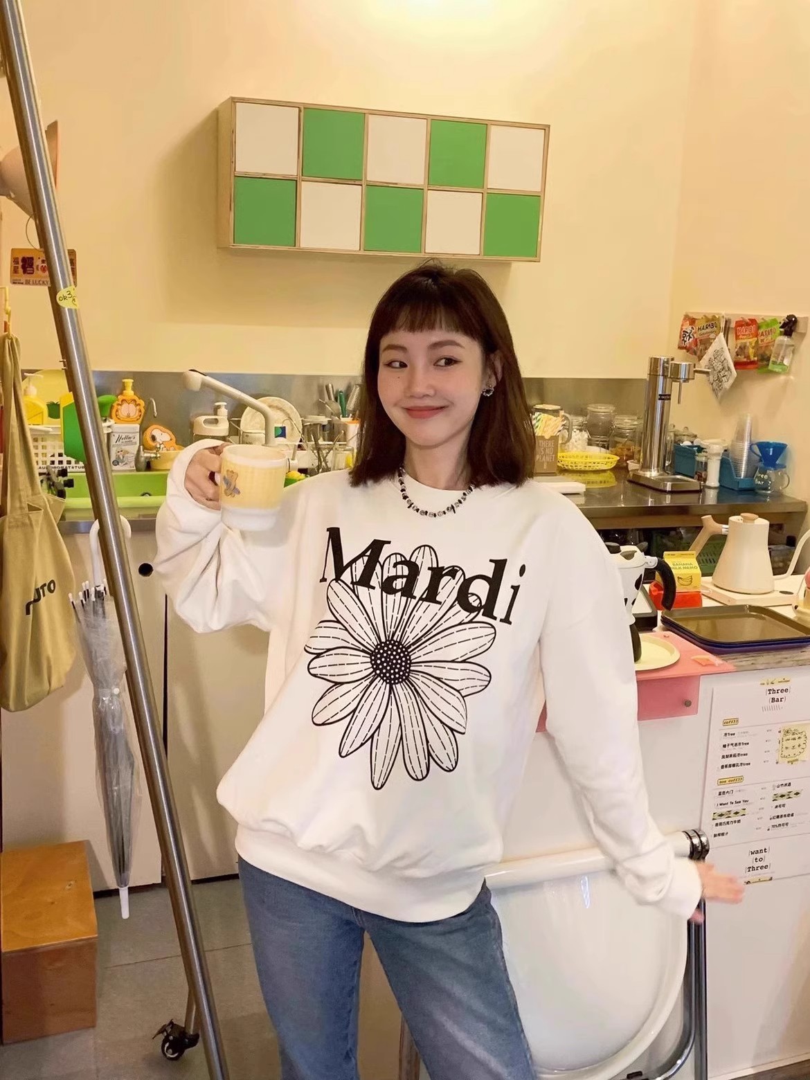 现货韩国潮牌Mardi卫衣女小雏菊24新款印花圆领上衣一件代发详情43