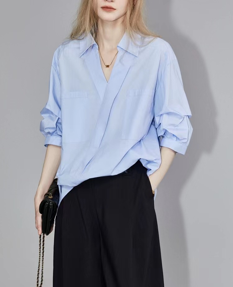 ELLE白色长袖设计感衬衫女2023夏季新款宽松显瘦薄款轻奢高级上衣详情5