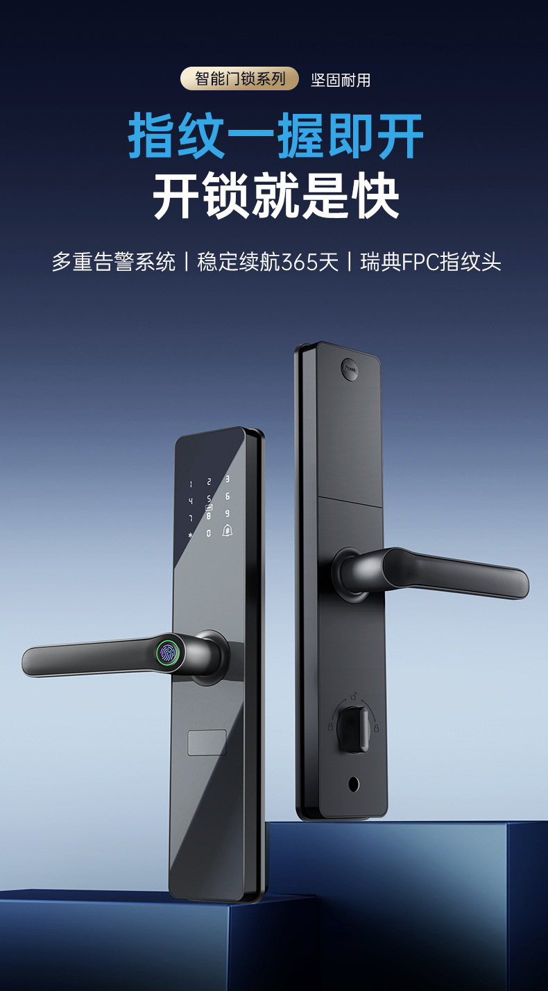 Black smart doorlock, fingerprint padlock, hand-held handle smart lock doorlock pic 4