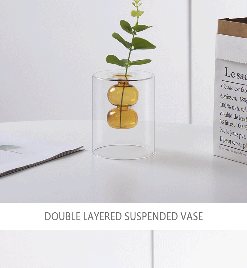 Colored double-layer glass vase, flameless glass art aromatherapy bottle, transparent vase, hydroponic restaurant table decoration pic 14