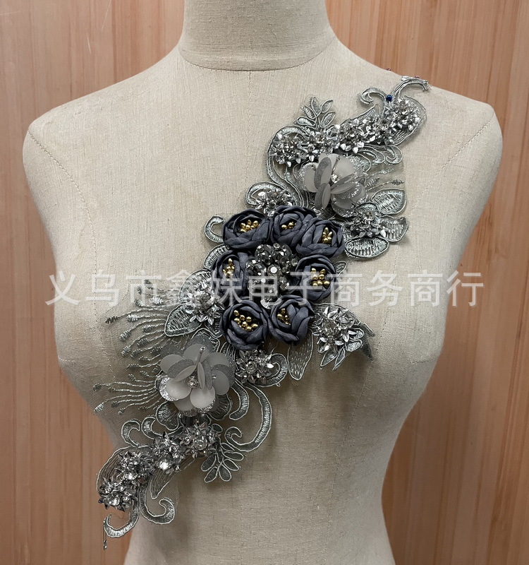 Wholesale handmade DIY water diamond pearl 40cm*10cm floral decals for clothing design pic 6