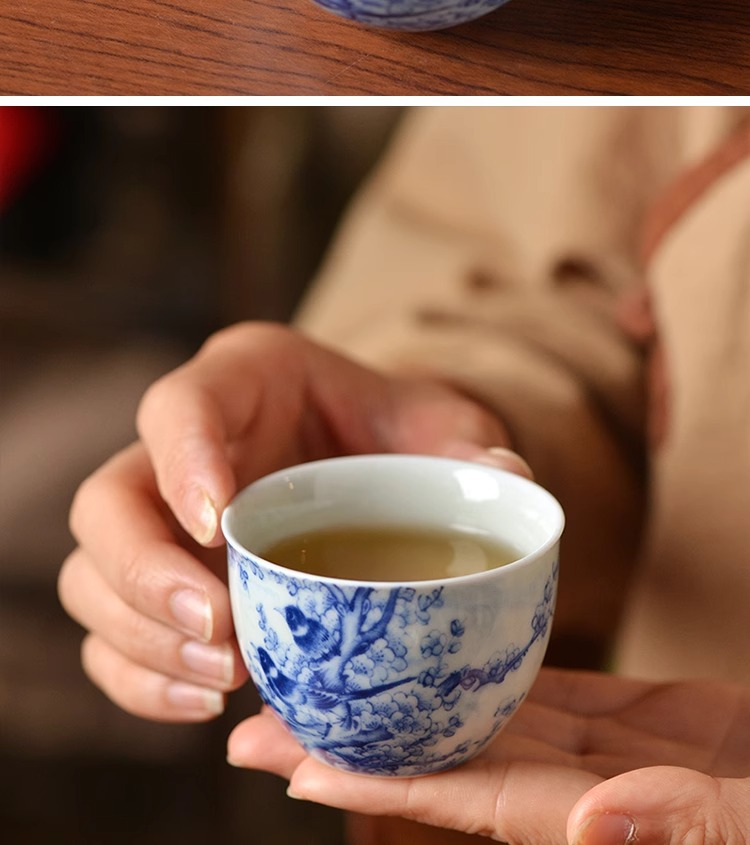 景德镇青花喜上眉梢主人杯家用陶瓷花鸟个人杯中式品茗杯会客茶杯详情9