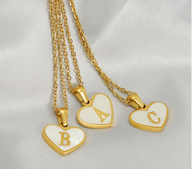 Cross-border bestseller: 26-letter heart-shaped shell necklace, a versatile stainless steel letter pendant for women with a European and American style pic 27