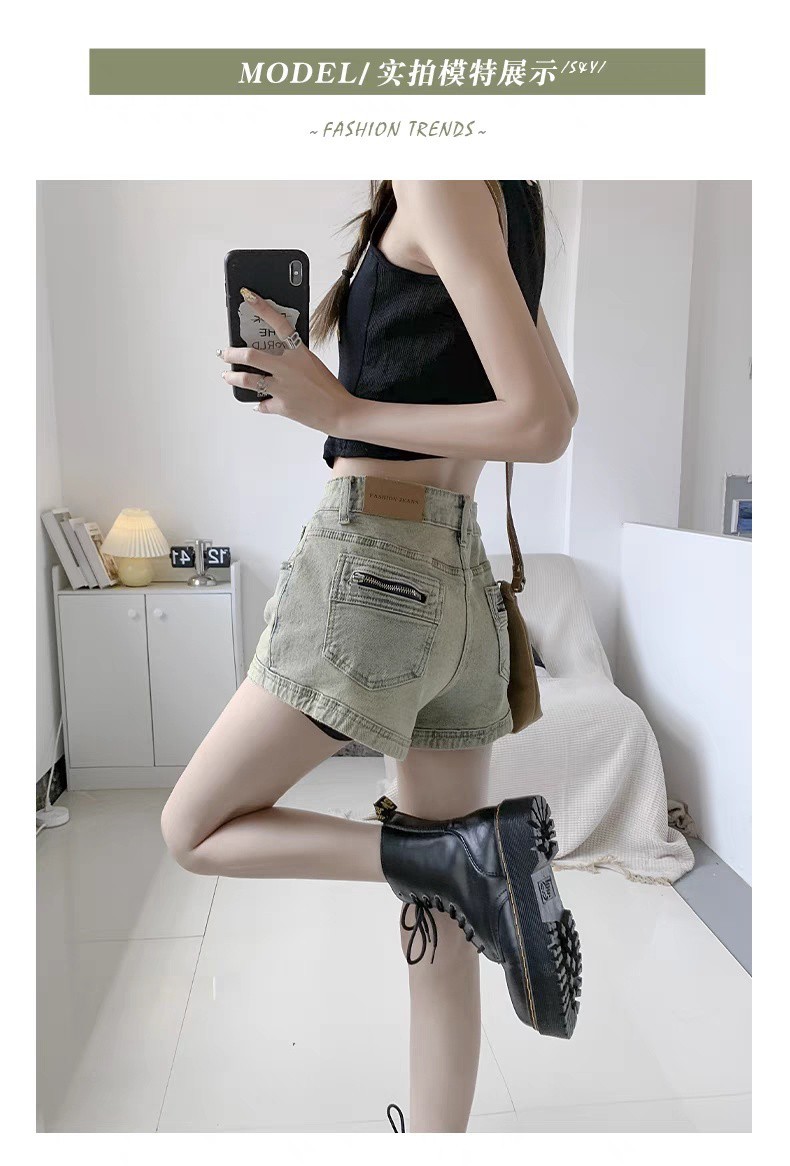 美式复古辣妹牛仔短裤女夏季薄款高腰弹力显瘦包臀a字超短热裤子详情6