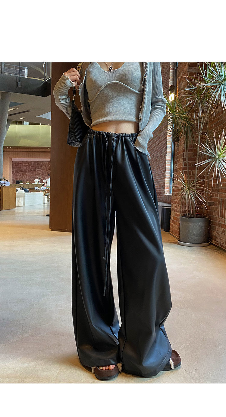 黑色皮裤阔腿裤女2025秋冬新款哑光PU皮休闲裤宽松显瘦直筒拖地裤详情7