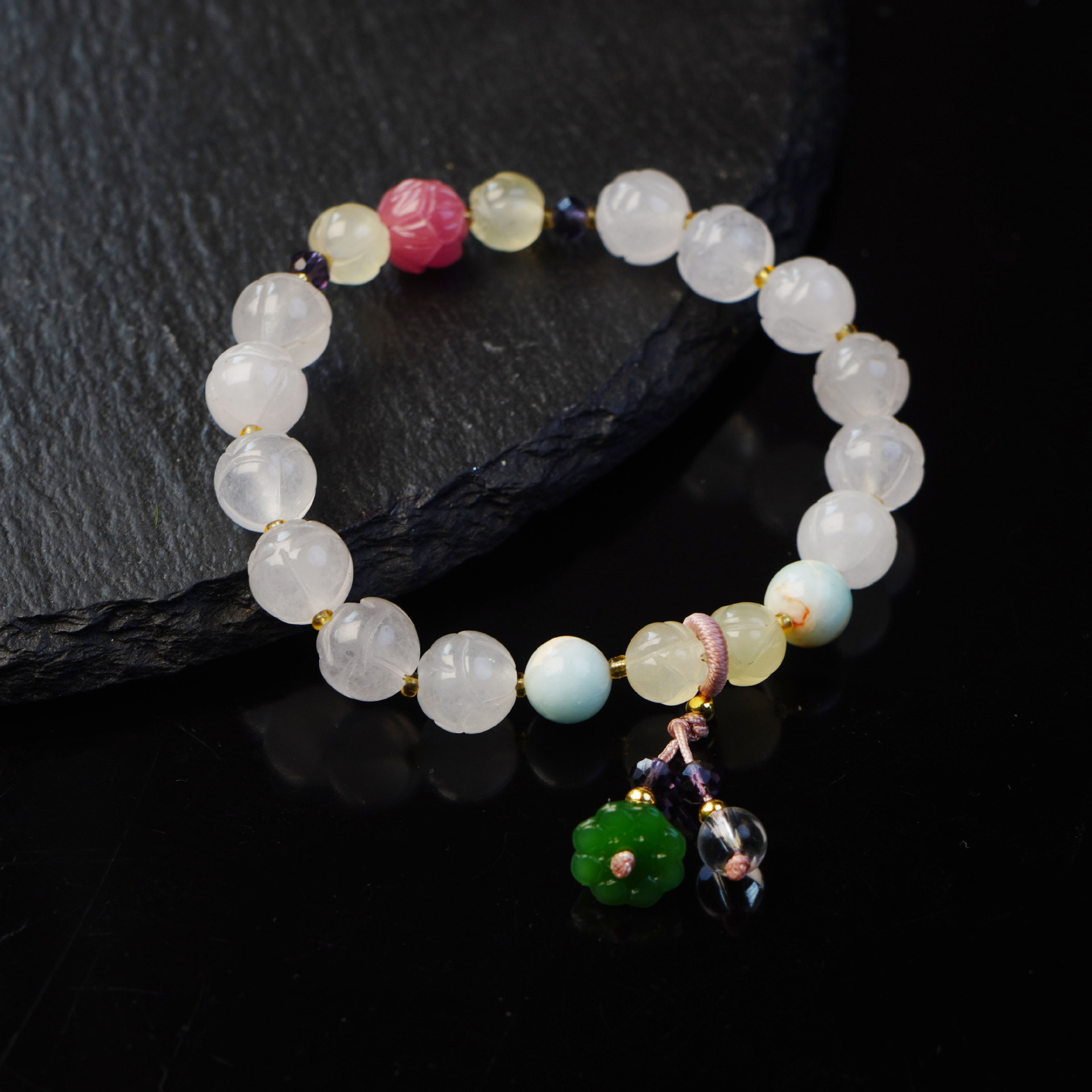 Nueva línea de seda buena suerte lilian pulsera mujer hecho a mano premium sentido boraja China loto loto hoja brocheta a mano accesorios pic 13