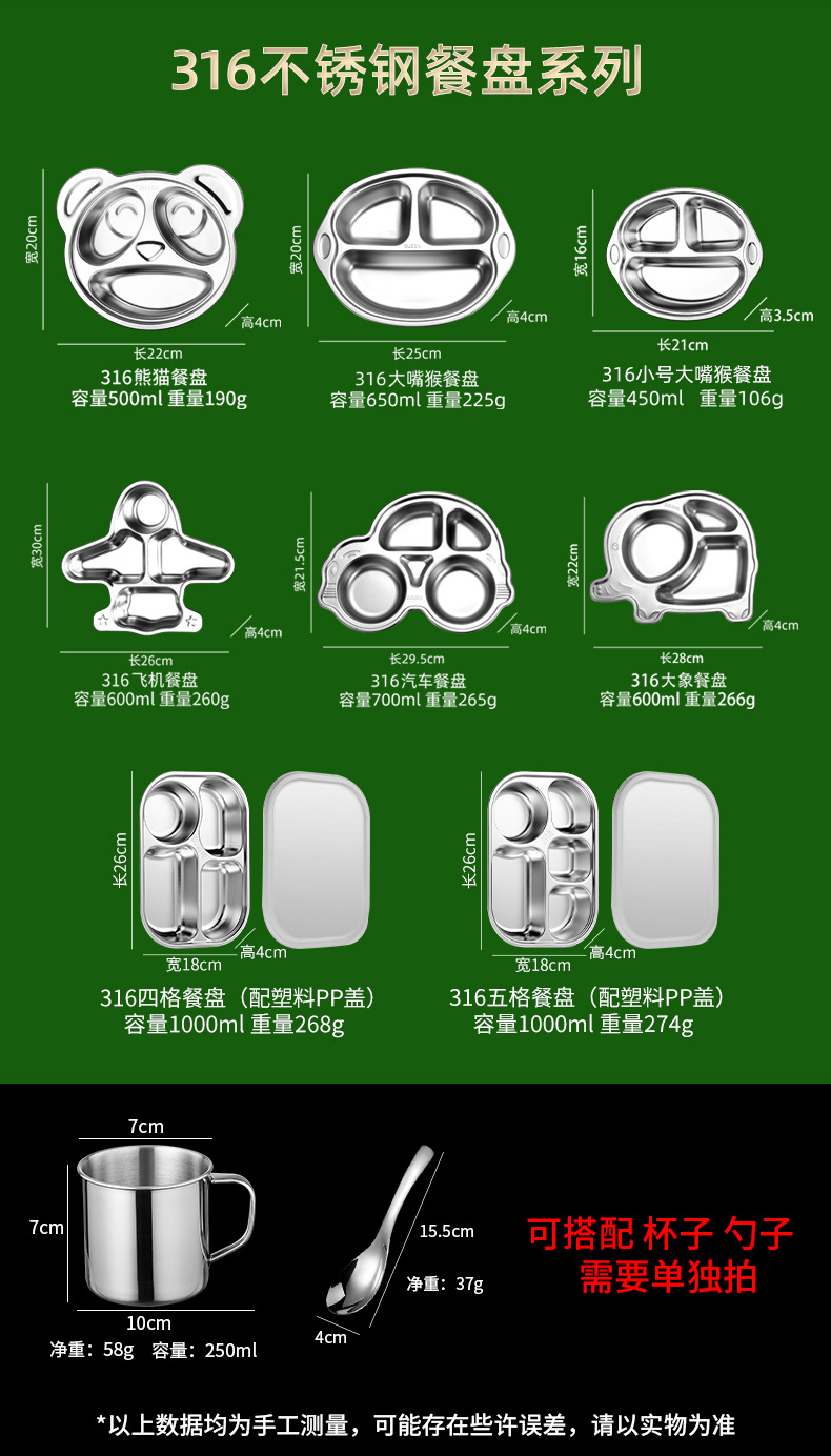 儿童餐盘304不锈钢盘卡通宝宝家用幼儿园卡通盘子316分格餐盘批发详情9