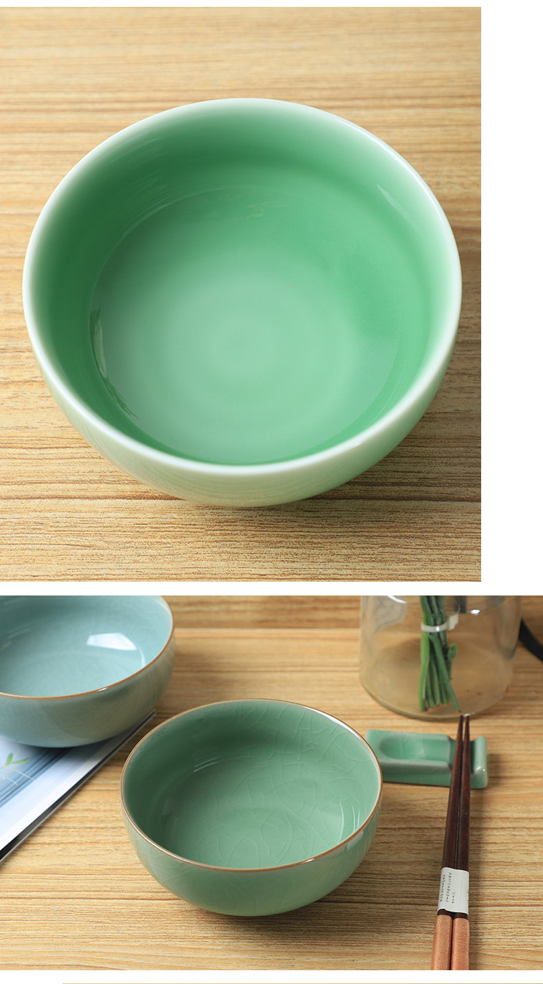陶瓷碗家用中式米饭碗创意龙泉青瓷哥窑4.5英寸冰裂纹餐具小粥碗详情5