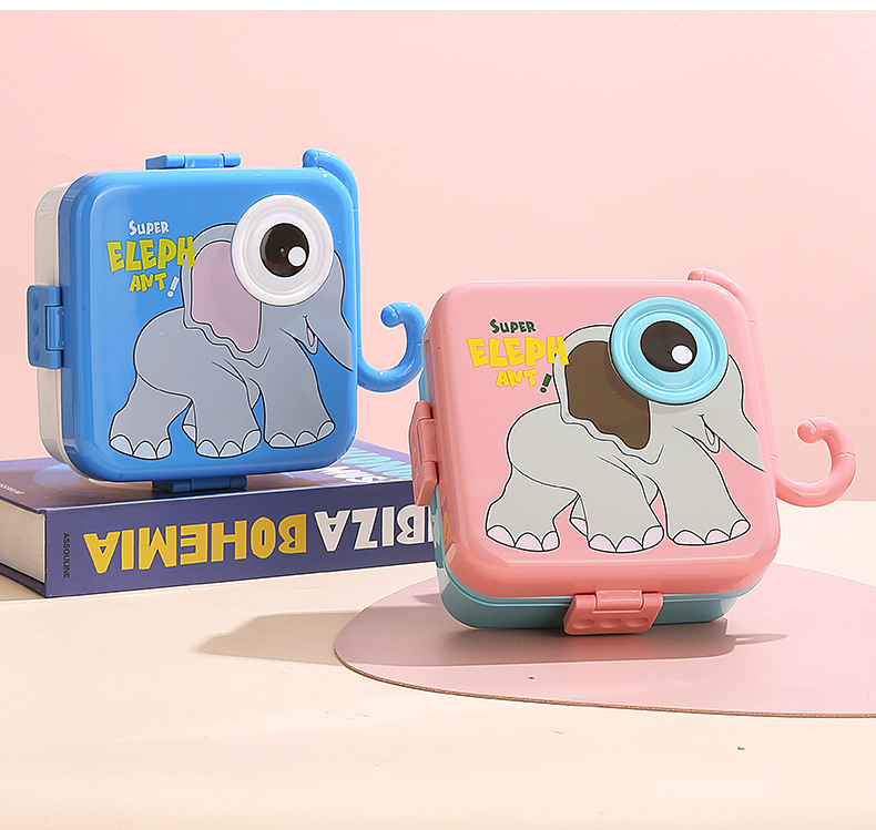 儿童带调味盒餐盒学生卡通密封分格微波炉便当盒方形午餐塑料饭盒详情13