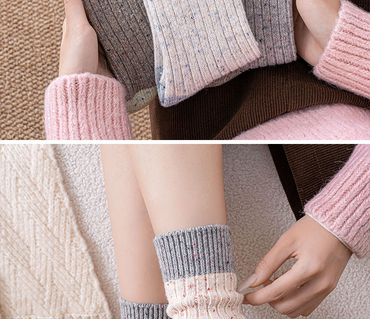 秋冬季新款羊毛袜子女中筒袜加绒加厚保暖点子纱拼色羊绒堆堆袜女详情5