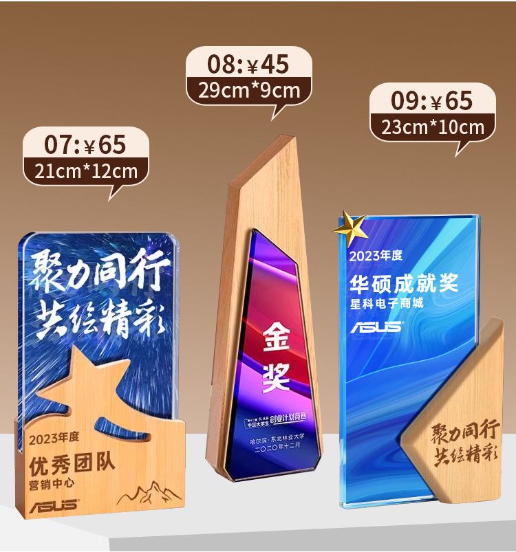 新款水晶奖杯奖牌小金人树脂奖杯定制金属篮球足球创意木质授权牌详情12