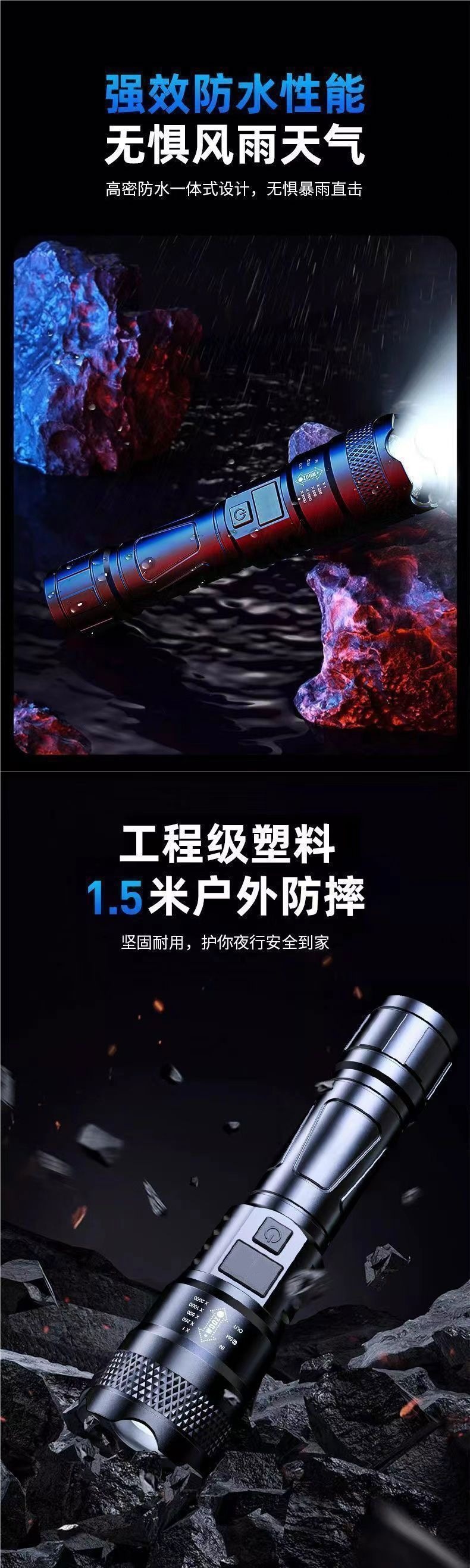 Special forces flashlight, strong light, rechargeable emergency lighting lamp, laser lamp, ultra-long battery life, led lamp, outdoor lamp pic 7