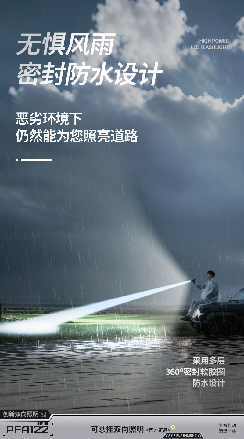 Pailide Cross-border 2025 New model of high-intensity flashlight with multiple lights, 8+1 side lights, COB outdoor source factory support for customization pic 13