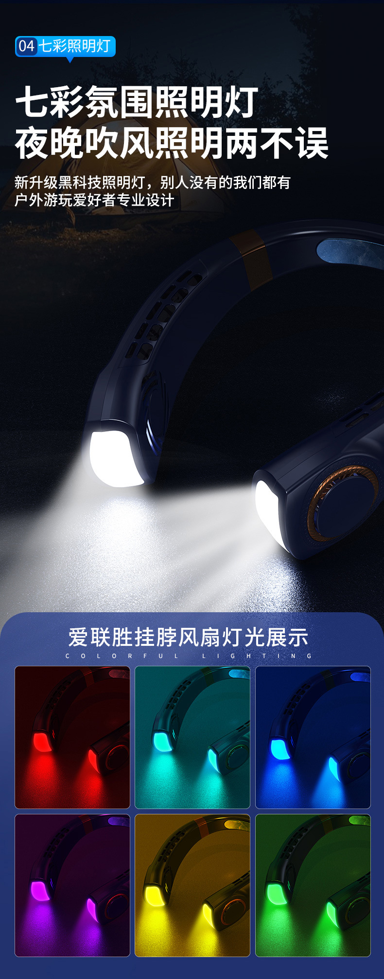 冰瓷降温便携式挂脖风扇智能静音户外运动可充电大风力无叶小风扇详情9