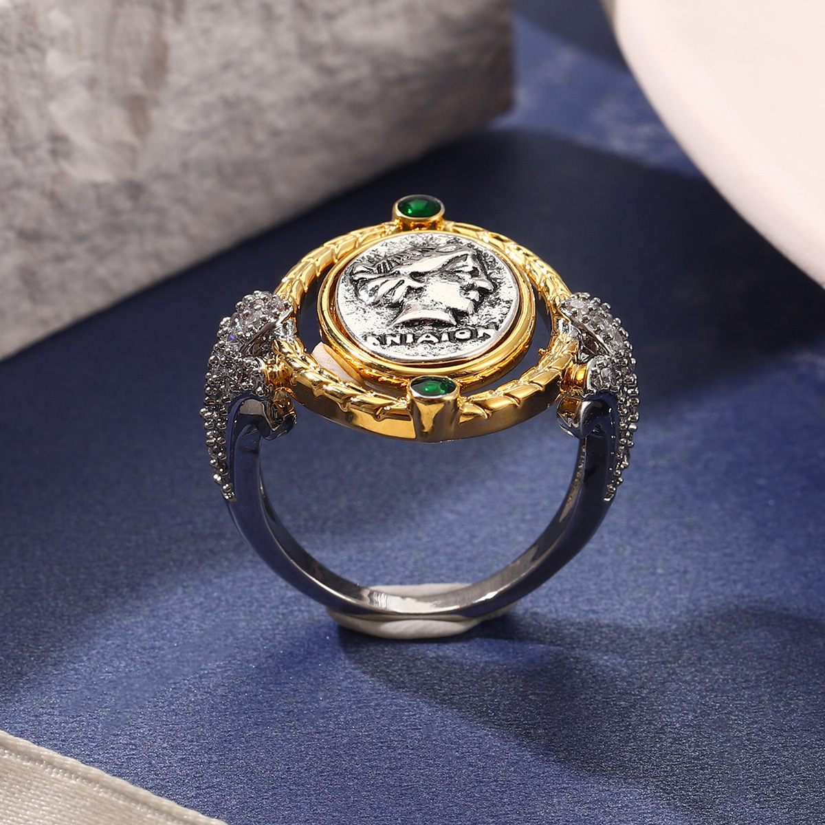 复古锆石人像戒指中古vintage宫廷风高级感小众设计金色手饰指戒详情21
