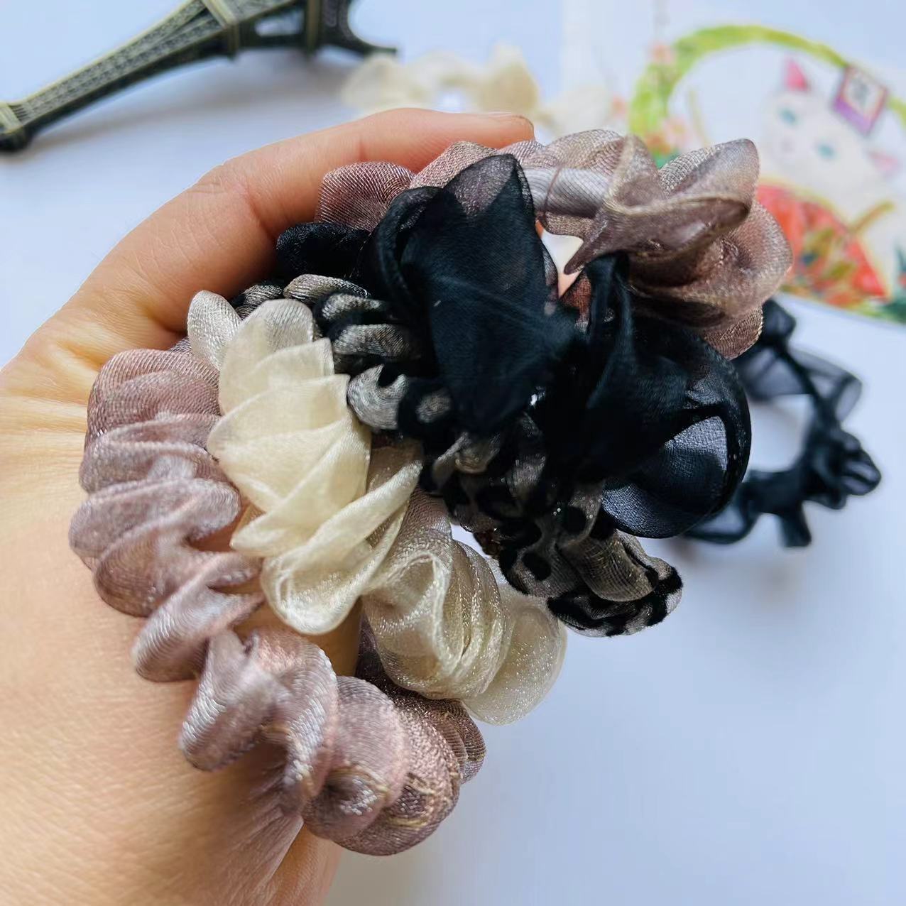 No. 107 5-yarn diamond ball 100 per bundle, a popular new and internet-famous hair tie, silk yarn diamond ball small intestine hair band, hair tie, bun hair decoration for girls pic 4