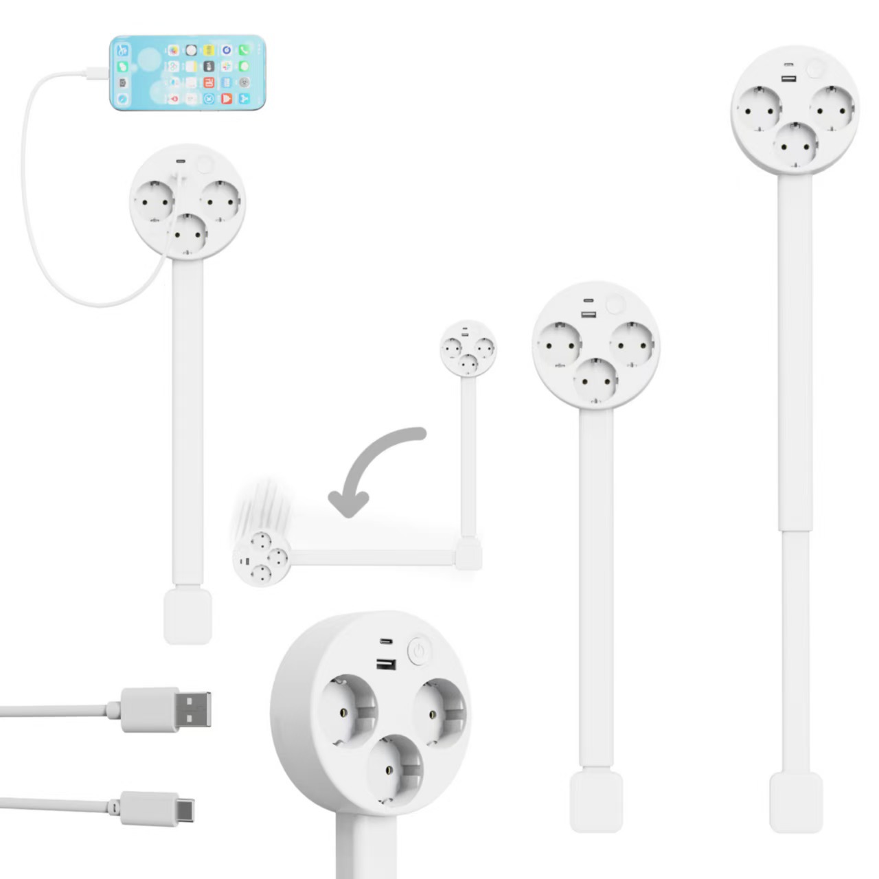 电源插座扩展器配备USB-AUSB-C接口及2个AC插口可延伸至27.56英寸详情23
