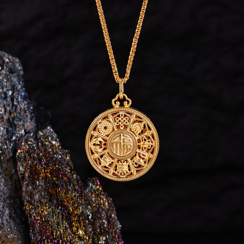 s925 Pure silver Eight-treasure Compass necklace, ancient collarbone chain, New Chinese style auspicious Moissanite accessory pic 17