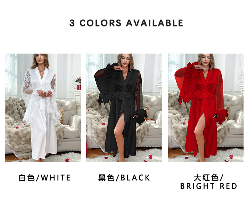 Feiyun brand elegant lace-trimmed long-sleeved bathrobe, comfortable silk fabric home wear 847 pic 2