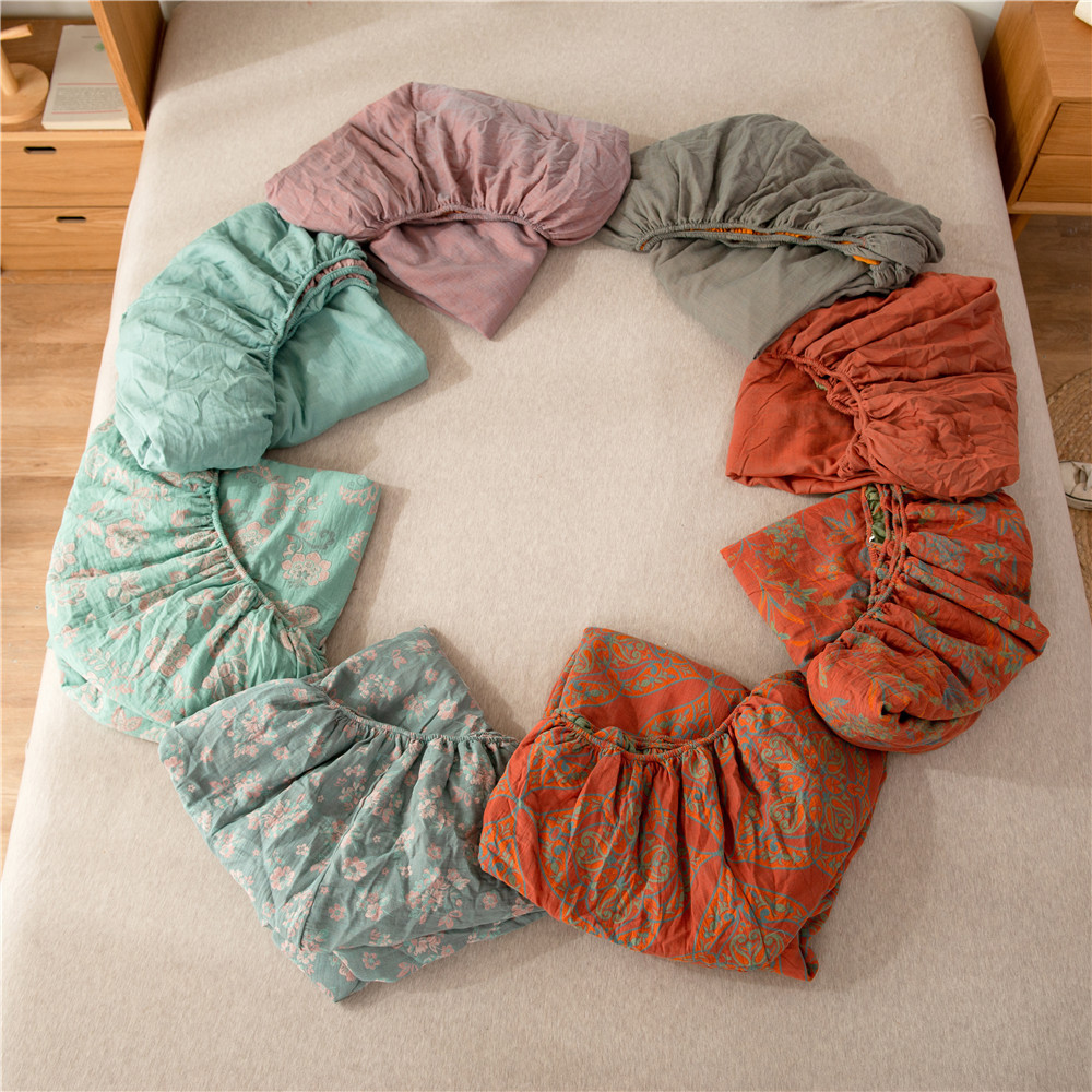 Pure cotton yarn-dyed jacquard double-layer gauze bed cover, single piece of all-cotton gauze mattress protective cover, bedspread, bed cover, single piece of bedding pic 1