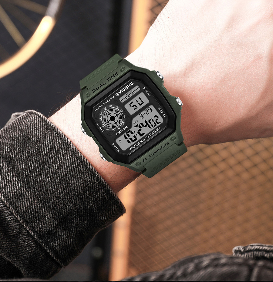 厂货SYNOKE轻薄方形经典学生手表电子表夜光防水运动男士小方块手详情22